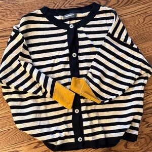 Alabama Black and White Striped Cardigan with Yellow Cuffs